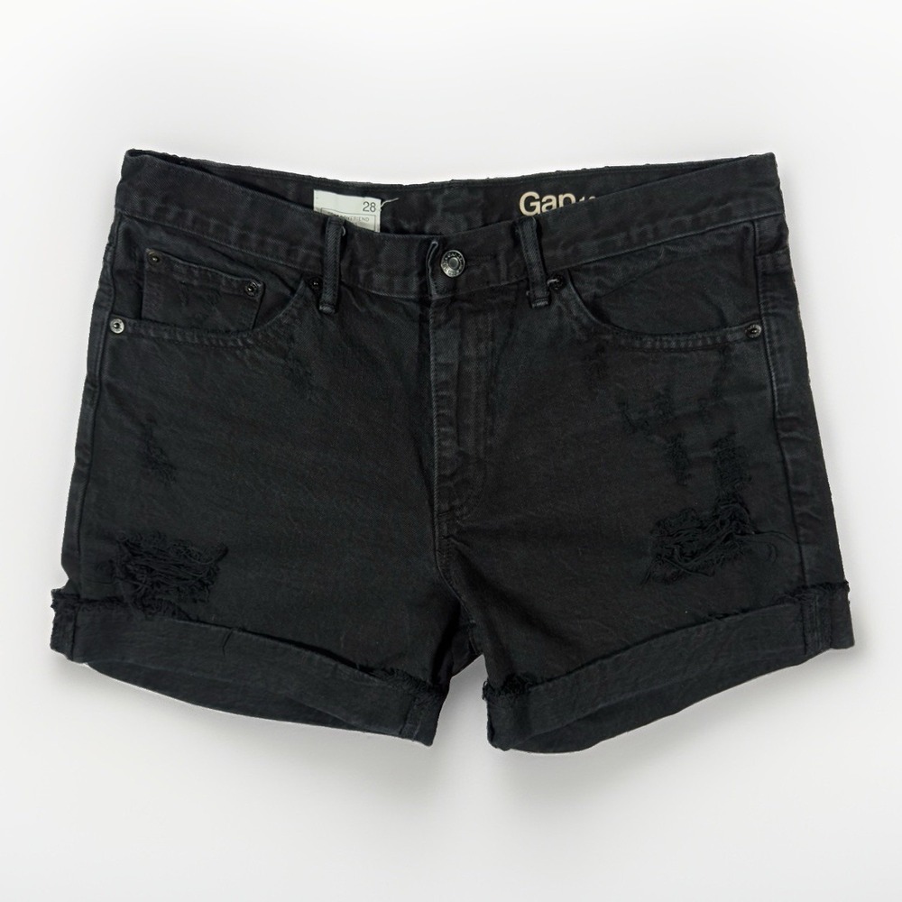 Gap 1969 Sexy Boyfriend Shorts 28 Black Distressed Cuffed Denim Jean Shorts